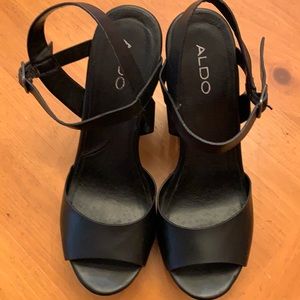 Black Leather Aldo Wedges